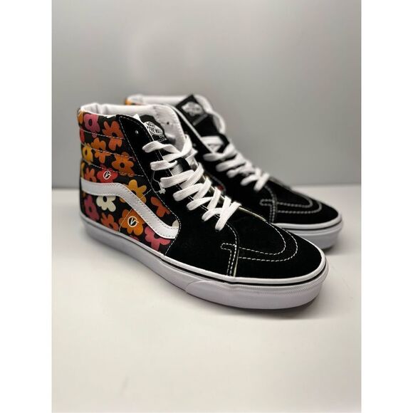 Vans High Top Black Floral Print Sneakers 500714 Off The Wall Skate M 9US-W 10.5 - Picture 1 of 12